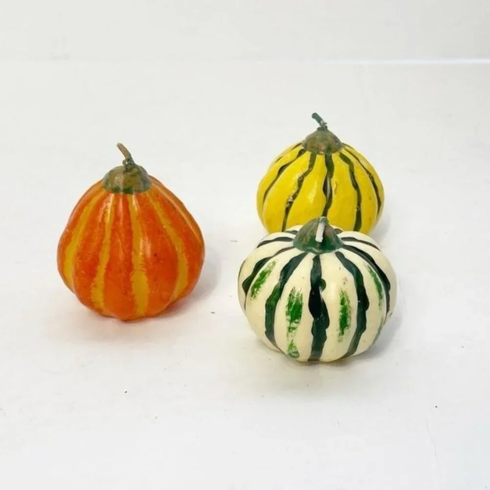 Set Of 3 Mini Pumpkin Squash Shaped Candles Decorative Fall Decor Holly Yashi